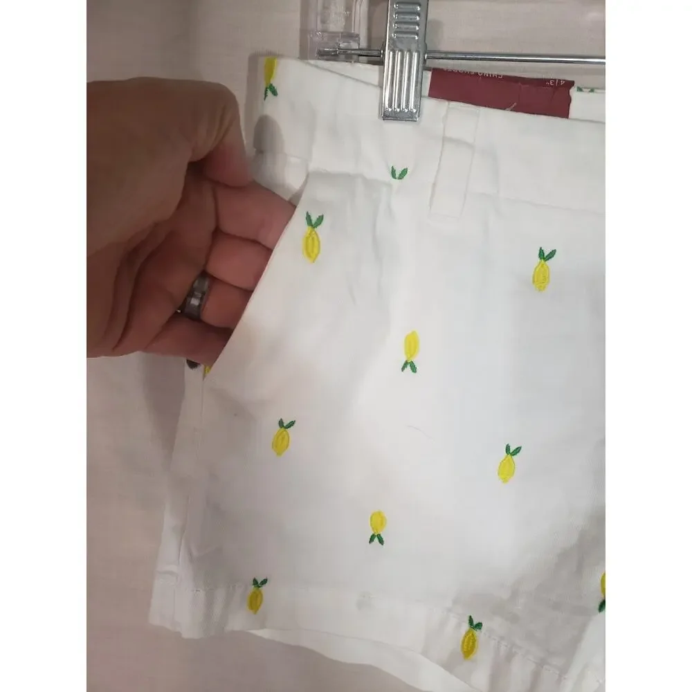 Merona Green White Lemon Pattern Casual Chino Shorts Sz 4 R309
